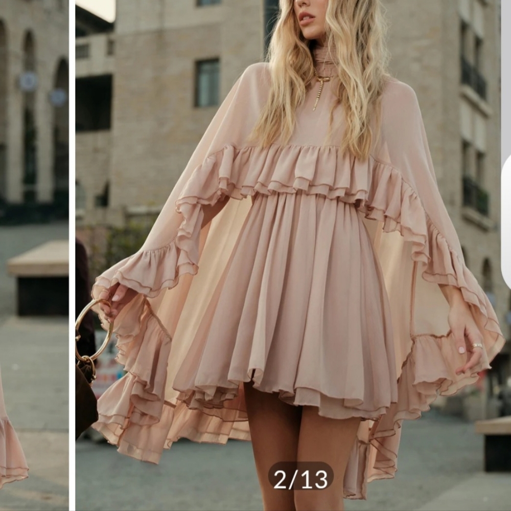 Commense Women's Flowy Ruffled Mini Dress in Light Pink